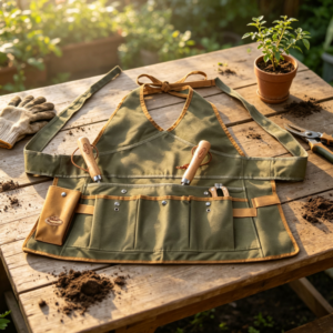 Thick Canvas Gardening Apron with Multiple Pockets, Waterproof Durable Work Apron for Planting, Pruning, Woodworking and DIY