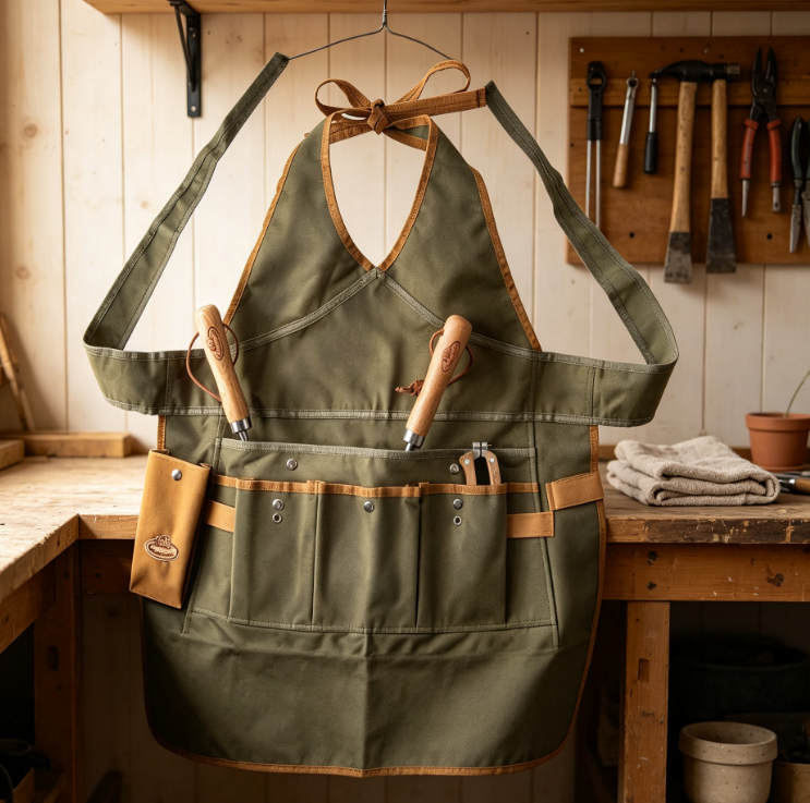 Thick Canvas Gardening Apron with Multiple Pockets, Waterproof Durable Work Apron for Planting, Pruning, Woodworking and DIY