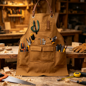 Heavy Duty Canvas Woodworking Apron with Tool Storage Pockets, Durable Work Apron for Carpentry, Gardening and DIY Projects