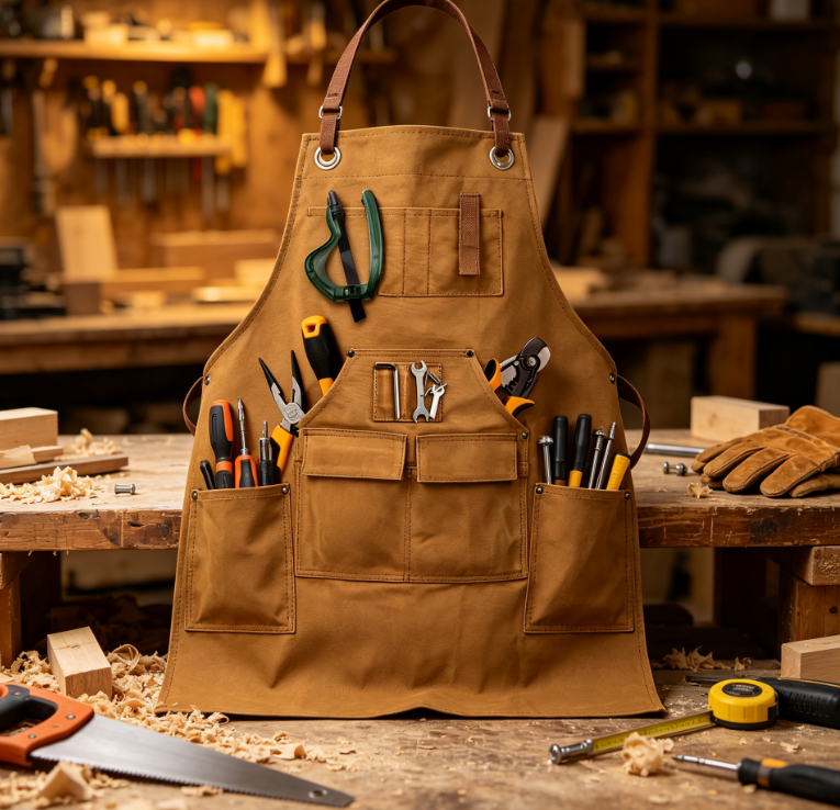 Heavy Duty Canvas Woodworking Apron with Tool Storage Pockets, Durable Work Apron for Carpentry, Gardening and DIY Projects