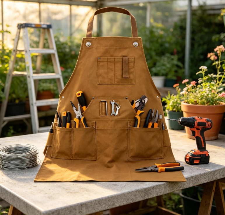 Heavy Duty Canvas Woodworking Apron with Tool Storage Pockets, Durable Work Apron for Carpentry, Gardening and DIY Projects