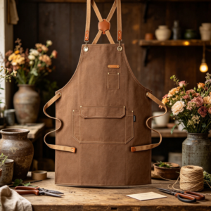 Cotton Canvas Cross Back Apron with Multiple Pockets, Multi-Purpose Work Apron for Kitchen, Baking, Painting and Gardening