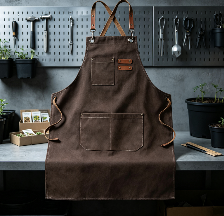 Canvas Work Apron with Adjustable Straps and Pockets, Protective Apron for Kitchen, Garden, Crafts and Daily Tasks
