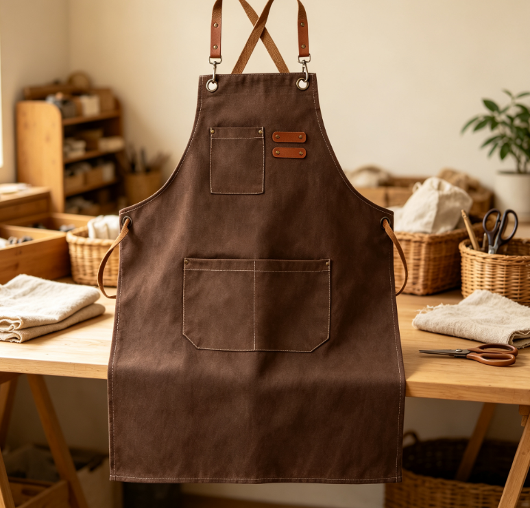 Canvas Work Apron with Adjustable Straps and Pockets, Protective Apron for Kitchen, Garden, Crafts and Daily Tasks