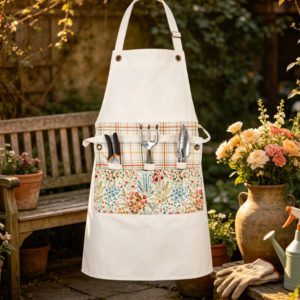 Floral Print Half Apron with Multiple Pockets, Practical Gardening Apron for Home, Crafts and Garden Activities