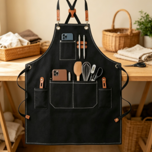 Thick Canvas Cross Back Apron with Multi-Function Pockets, Work Apron for Kitchen, BBQ, Gardening and Woodworking