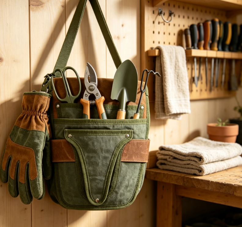 Canvas Gardening Tool Waist Apron with Multiple Pockets, Hands-Free Tool Bag for Carrying Garden Tools