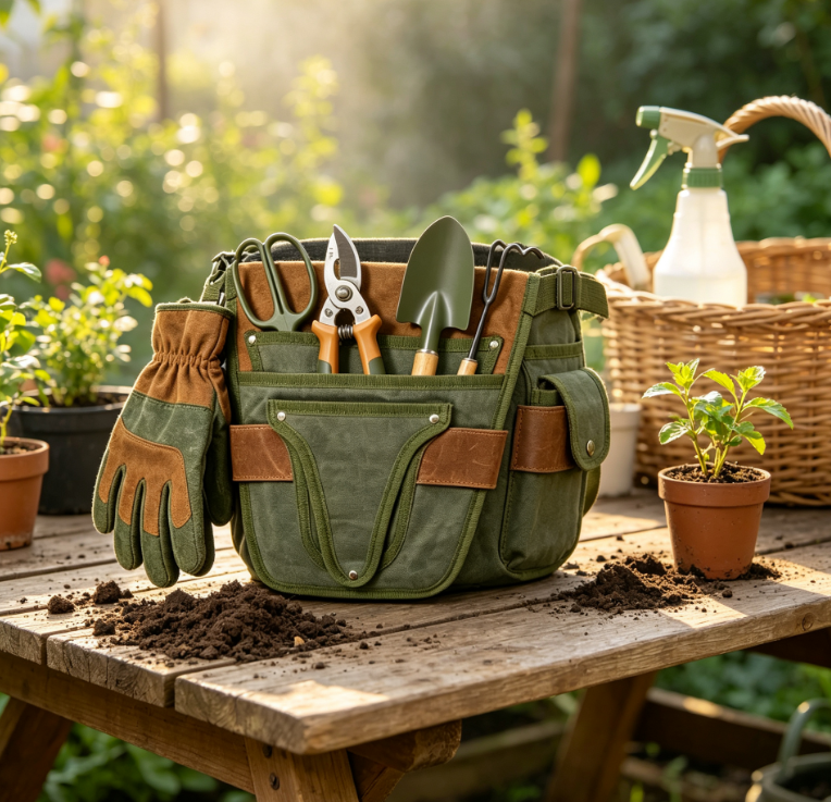 Canvas Gardening Tool Waist Apron with Multiple Pockets, Hands-Free Tool Bag for Carrying Garden Tools
