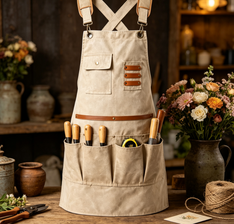 Men's Canvas Work Apron with Multiple Tool Storage Pockets, Heavy Duty Durable Apron for Woodworking, Repair and Gardening