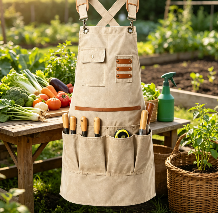 Men's Canvas Work Apron with Multiple Tool Storage Pockets, Heavy Duty Durable Apron for Woodworking, Repair and Gardening