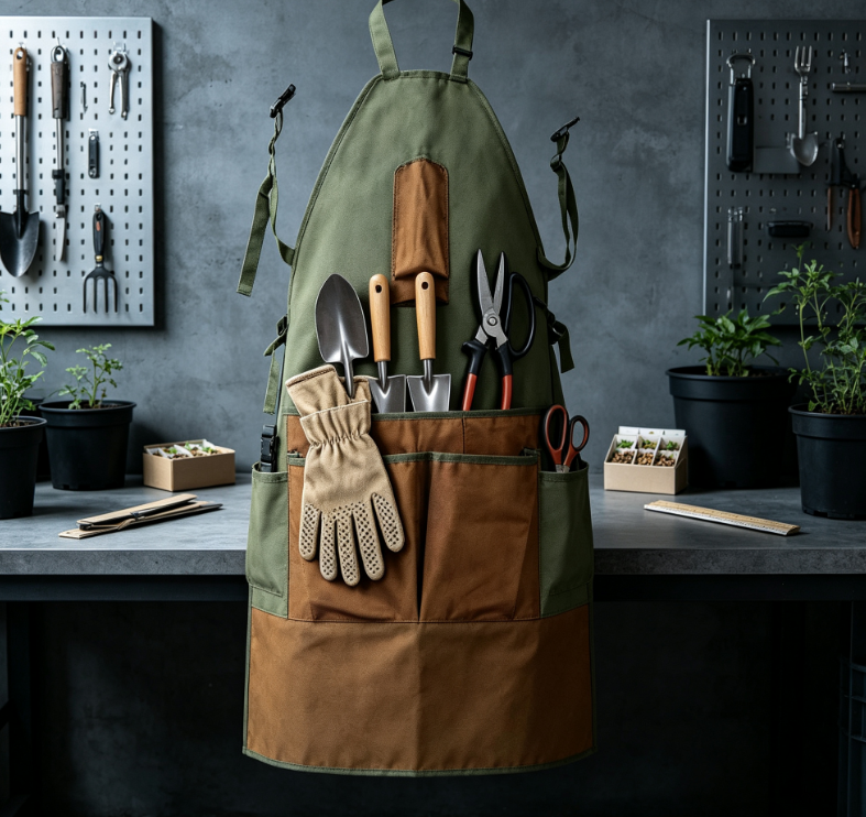 Waterproof Garden Work Apron with Thick Canvas Material and Multi-Purpose Tool Pockets for Lawn Care and Planting