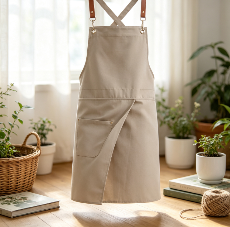 Split Leg Cross Back Canvas Apron with Pockets, Adjustable Strap Work Apron for Cooking, Baking, BBQ, Pottery and Gardening
