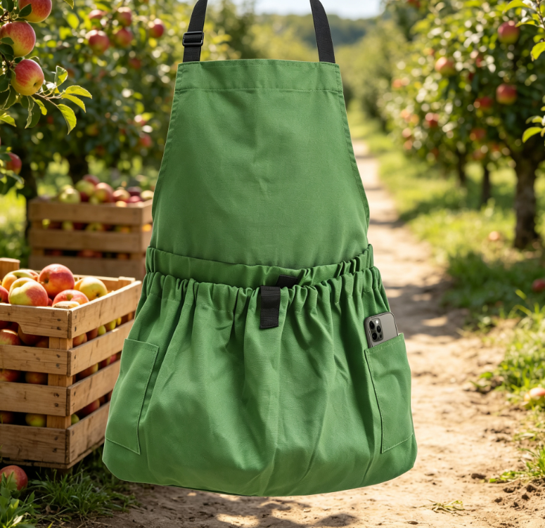 Garden Harvest Apron with Pockets, Vegetable Fruit Picking Apron, Tool Organizer Waist Belt for Weeding and Gardening