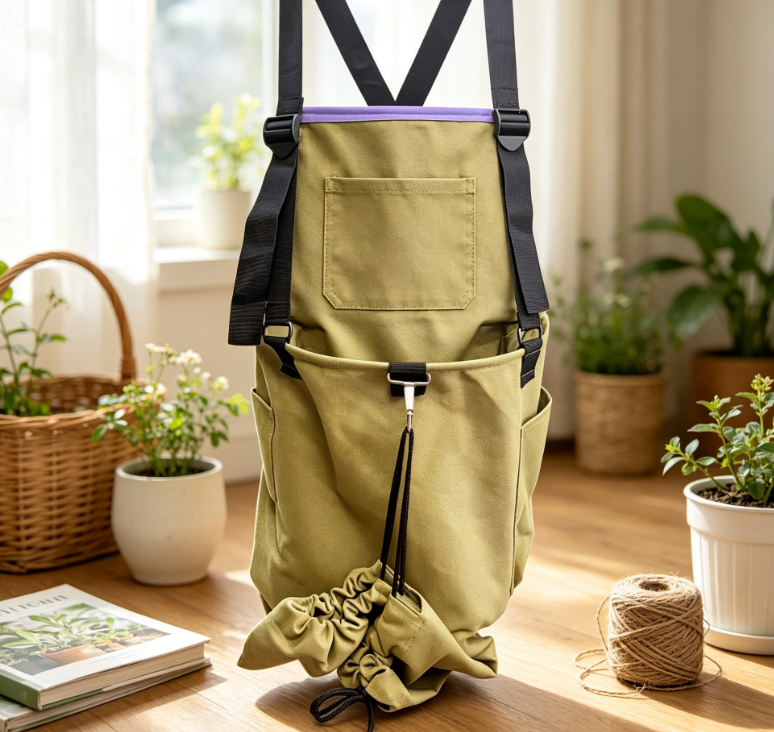 Adjustable Canvas Harvest Apron with Large Storage Bag and Pockets for Orchard, Farm and Garden Fruit Picking