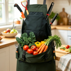 Waterproof Cross Back Gardening Apron with Heavy Duty Fabric, Harvest Apron with Large Quick Release Pockets