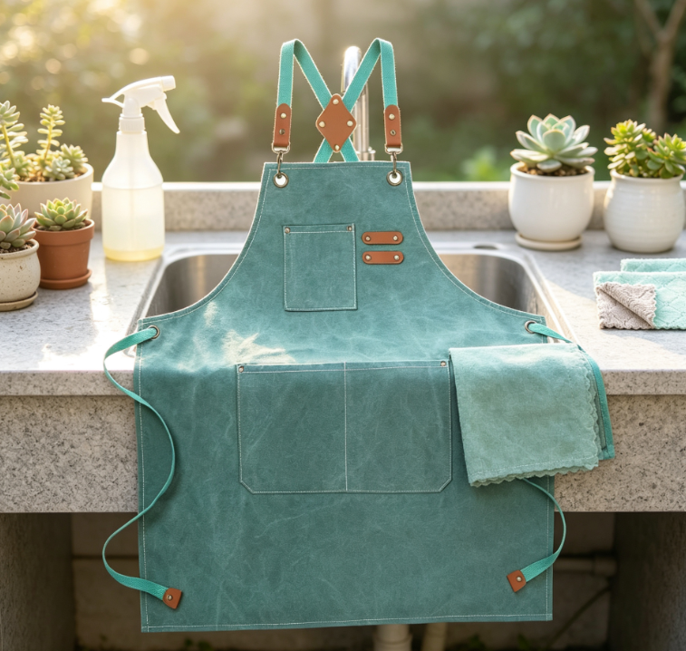 Canvas Gardening Work Apron with Tool Pockets, Multi-Function Apron for Kitchen, Baking, Planting, Woodworking and Crafting