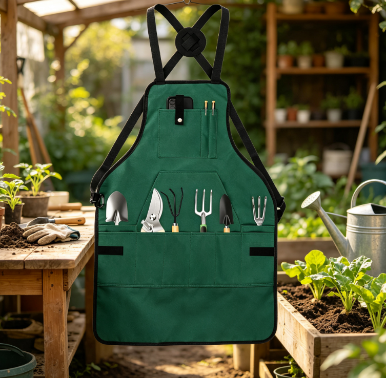 Waterproof Durable Garden Apron with Multiple Pockets, Thick Canvas Cross Back Work Apron for Gardening and Outdoor Work