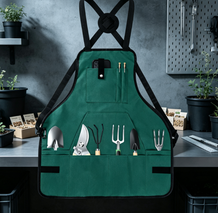 Waterproof Durable Garden Apron with Multiple Pockets, Thick Canvas Cross Back Work Apron for Gardening and Outdoor Work