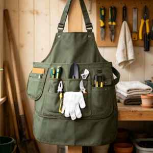 Half Canvas Tool Apron with Multi Pockets, Storage Work Apron for Home Gardening, Painting, Woodworking and Handcrafts
