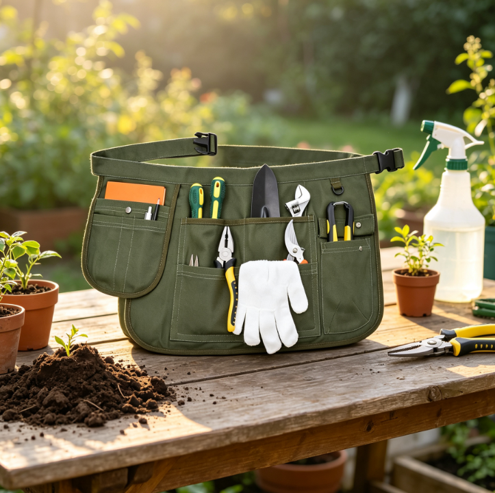 Half Canvas Tool Apron with Multi Pockets, Storage Work Apron for Home Gardening, Painting, Woodworking and Handcrafts