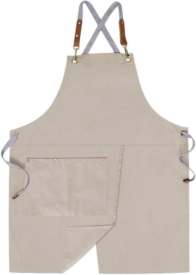 Cross Back Split Apron with Pockets and Adjustable Straps, Multi Purpose Canvas Work Apron