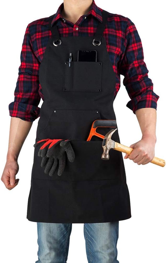 Heavy Duty Canvas Work Apron for Men, Durable Tool Apron for Carpentry, Woodworking, BBQ, Gardening and Workshop Use