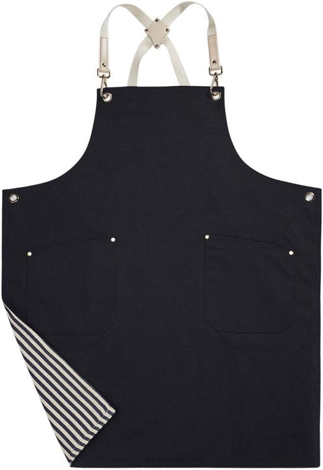 Double Sided Cotton Canvas Apron with Pocket Design, Cross Back Strap Work Apron for Kitchen, Gardening and Crafts
