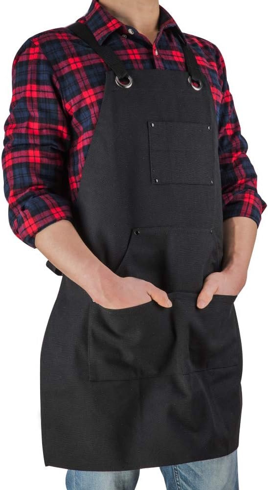 Heavy Duty Canvas Work Apron for Men, Durable Tool Apron for Carpentry, Woodworking, BBQ, Gardening and Workshop Use