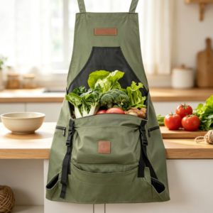 Thick Canvas Harvest Apron with Storage Pouch, Waterproof Gardening Apron for Planting and Garden Harvesting
