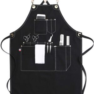 Durable Canvas Work Apron with Cross Back Straps, Multi Purpose Tool Apron for Men and Women