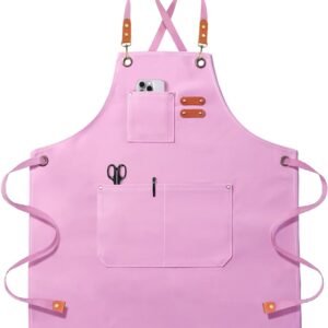 Canvas Cross Back Work Apron with Pockets, Durable Apron for Cooking, Gardening and Handmade Crafts