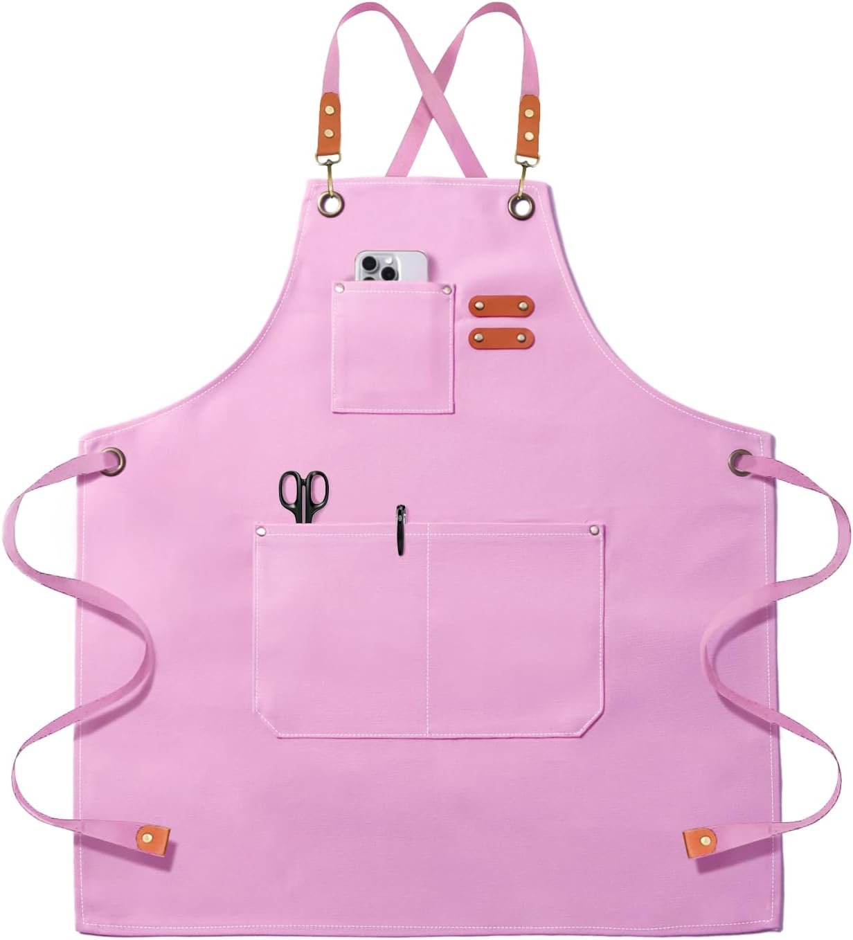 Canvas Cross Back Work Apron with Pockets, Durable Apron for Cooking, Gardening and Handmade Crafts