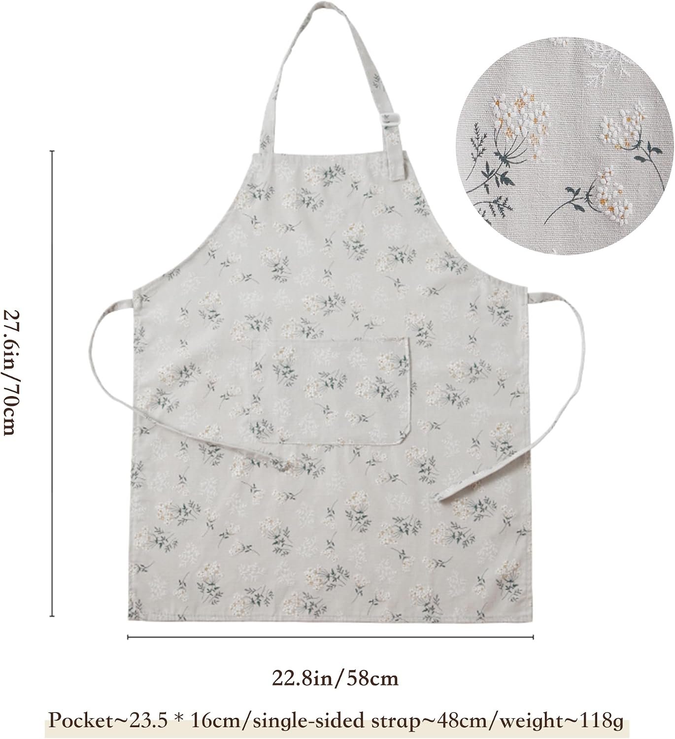 Vintage Style Adjustable Apron with Pockets, Multi Purpose Apron for Baking, Cooking, BBQ, Gardening and Home Use