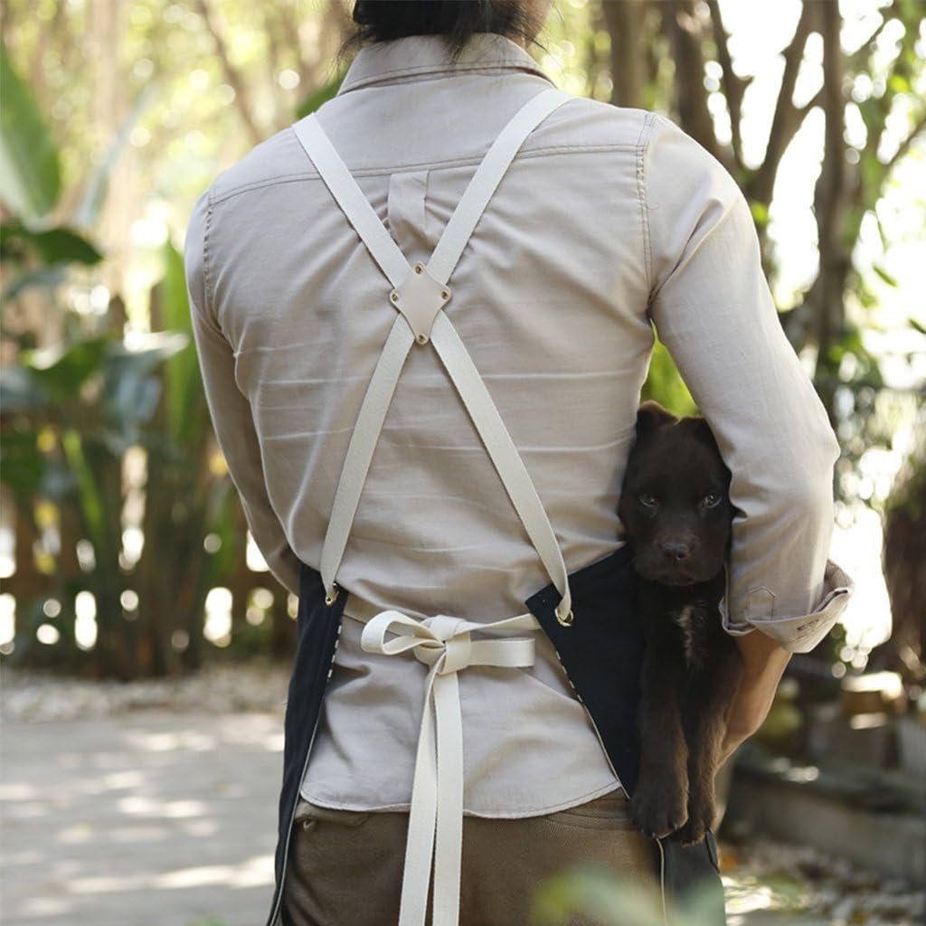 Double Sided Cotton Canvas Apron with Pocket Design, Cross Back Strap Work Apron for Kitchen, Gardening and Crafts