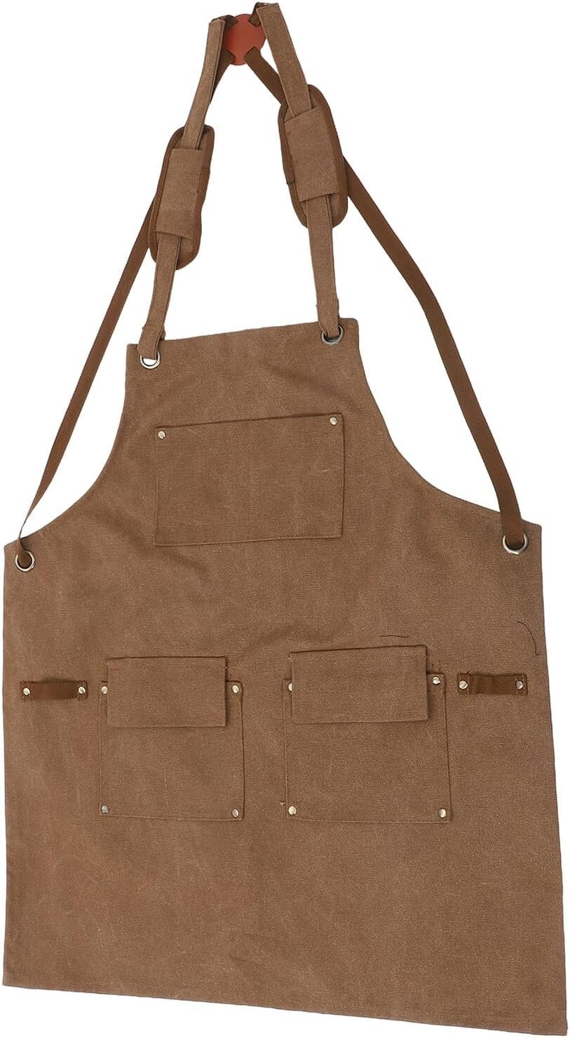 Men's Canvas Woodworking Apron with Tool Pockets, Adjustable Utility Work Apron for Workshop, Gardening and Carpentry