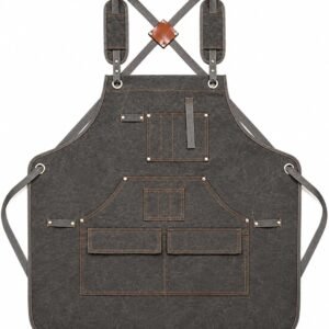 Heavy Duty Canvas Tool Apron with Pockets, Adjustable Cross Back Work Apron for Woodworking, Gardening and DIY Crafts