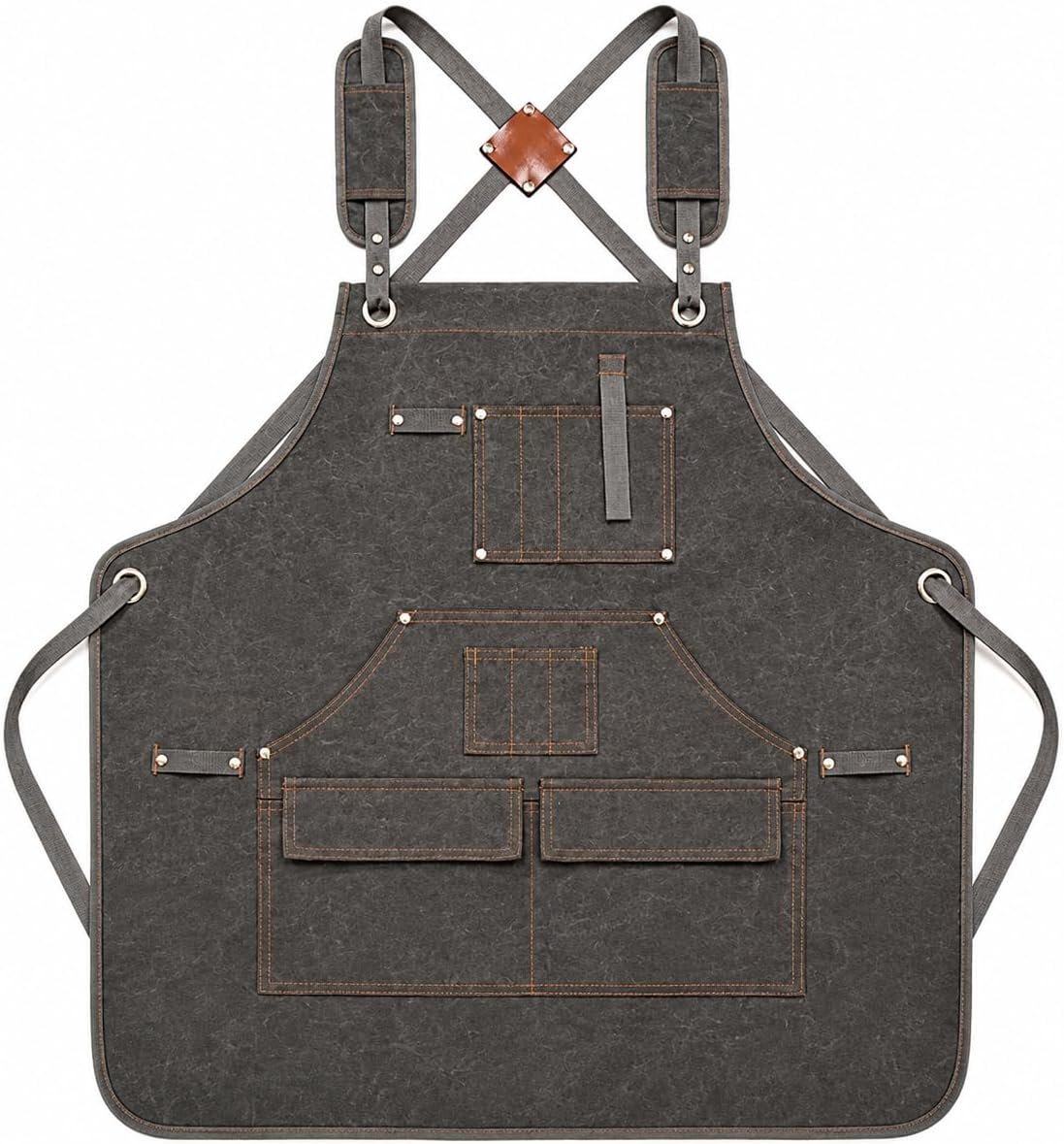 Heavy Duty Canvas Tool Apron with Pockets, Adjustable Cross Back Work Apron for Woodworking, Gardening and DIY Crafts