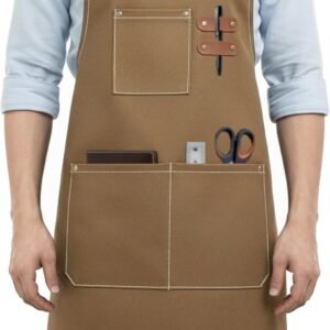Canvas Work Apron for Men and Women with Multiple Pockets, Heavy Duty Cross Back Kitchen Chef Apron for Cooking, Grilling and Barista Use