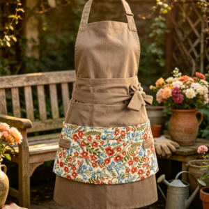 Floral Half Apron with Multiple Pockets, Cute Practical Gardening Work Apron for Home, Gardening and Handmade Crafts
