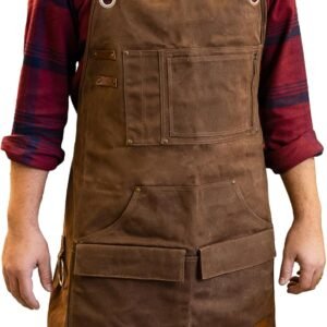 Heavy Duty Waxed Canvas Work Apron, Rugged Water Resistant Tool Apron for Outdoor Work, Workshop and DIY Projects