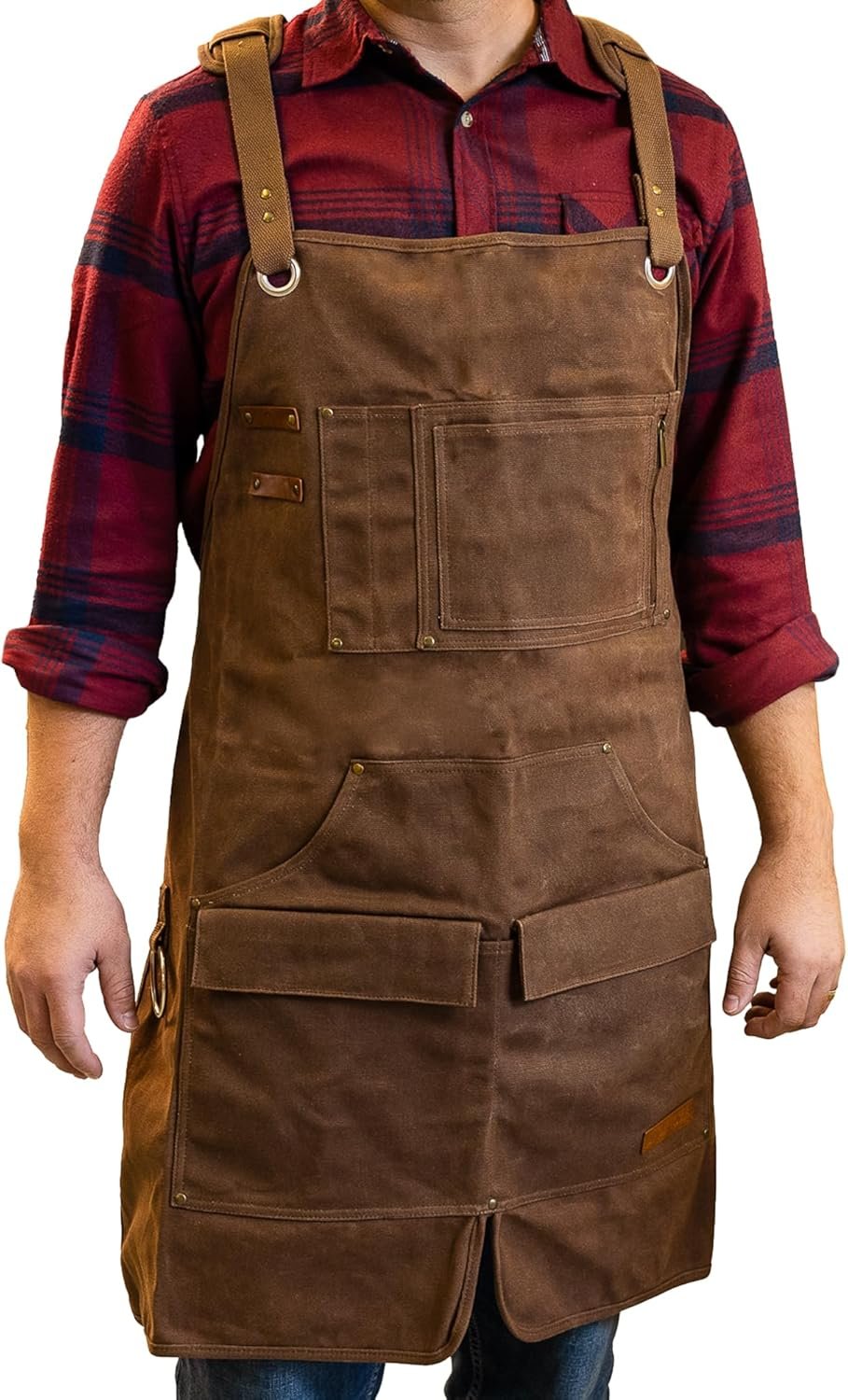 Heavy Duty Waxed Canvas Work Apron, Rugged Water Resistant Tool Apron for Outdoor Work, Workshop and DIY Projects