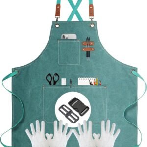 Heavy Duty Canvas Tool Apron with Adjustable Cross Back Straps and Pockets for Woodworking, Gardening and Crafts