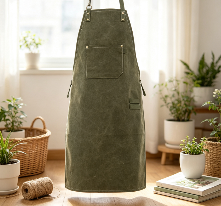 Heavy Duty Canvas Work Apron with No-Tie Design, Large Front Pocket and Adjustable Straps for Gardening and Tools Storage