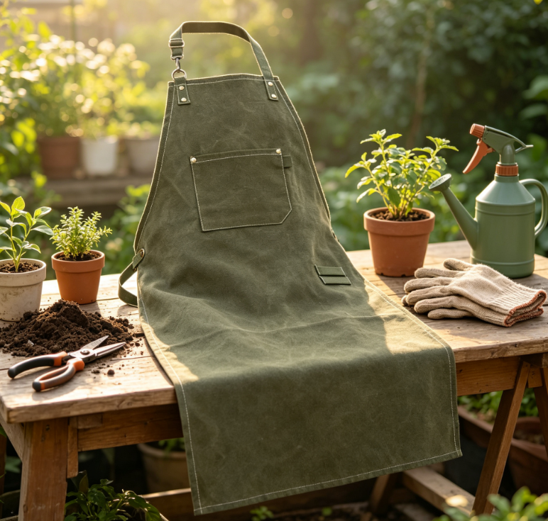 Heavy Duty Canvas Work Apron with No-Tie Design, Large Front Pocket and Adjustable Straps for Gardening and Tools Storage