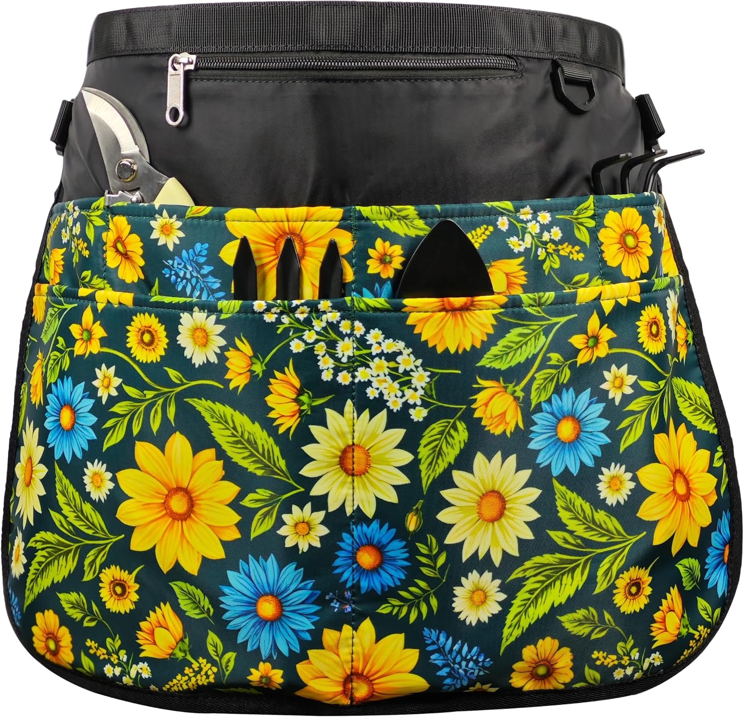 Half Floral Garden Apron with Multiple Pockets, Harvesting Work Apron for Gardening and Plant Care